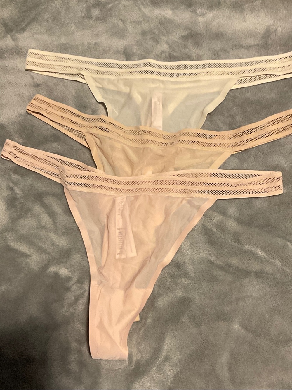 NWT BUNDLE 3 LARGE Sheer Mesh Thong Set in White, Beige, Blush (51 MSRP)